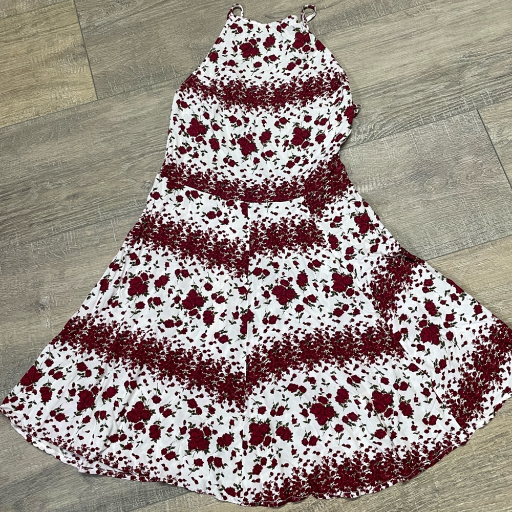 Brandy Melville White and Red Floral Low Back Cross Strap Dress Festival Boho